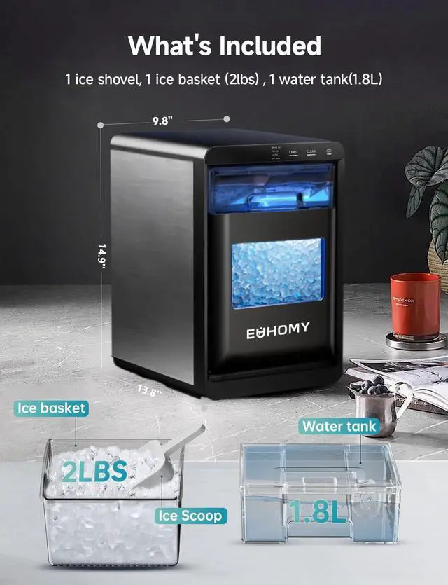 Alt view image 7 of 7 - Nugget Ice Maker Countertop, 40Lbs/24H Pebble Ice Maker Machine, Self-Cleaning Countertop Sonic Ice Makers with Ice Scoop&Basket, Pellet Ice Maker Machine for Home/Kitchen/Office