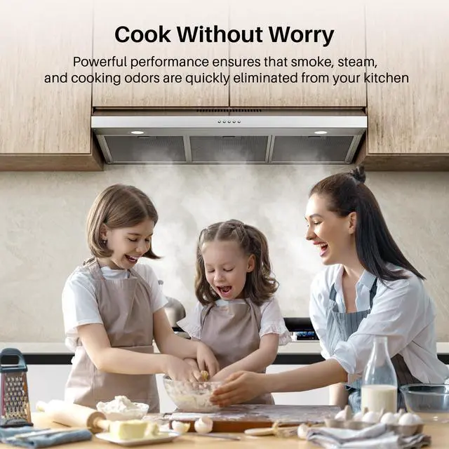 Alt view image 5 of 7 - 36 Inch Under Cabinet Range Hood, Ducted/Ductless Convertible Kitchen Vent Hood with 3-Speed Exhaust Fan, 300 CFM, LED Lights, Stainless Steel Stove Hood for Kitchen