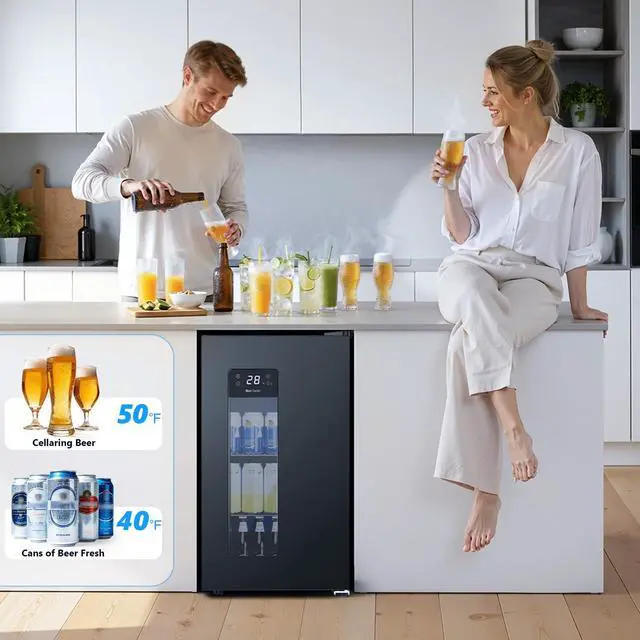 Alt view image 3 of 7 - Beer Cooler 3.2 Cuft, 130 Can Beverage Refrigerator with Adjustable Shelves, Accurate Temperature 20°F-50°F Even Cooling for Home Bar, Game Day, Mancave, Black