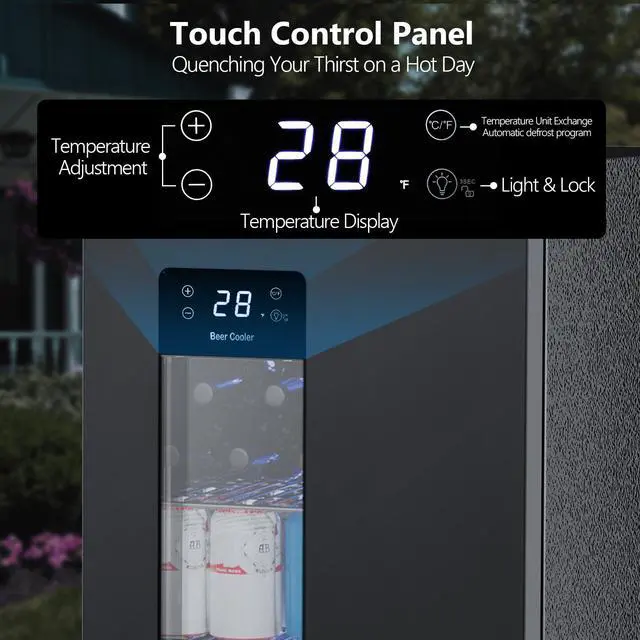 Alt view image 4 of 7 - Beer Cooler 3.2 Cuft, 130 Can Beverage Refrigerator with Adjustable Shelves, Accurate Temperature 20°F-50°F Even Cooling for Home Bar, Game Day, Mancave, Black