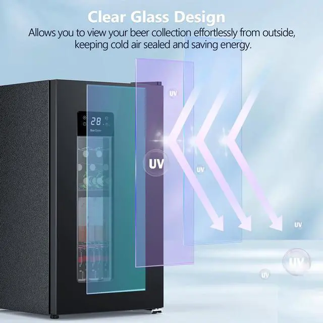 Alt view image 6 of 7 - Beer Cooler 3.2 Cuft, 130 Can Beverage Refrigerator with Adjustable Shelves, Accurate Temperature 20°F-50°F Even Cooling for Home Bar, Game Day, Mancave, Black