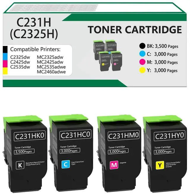 Main image of C2325 C2425 Toner Cartridge Replacement for Lexmark C231HC0 C231HM0 C231HY0 C231HK0 Toner for Lexmark C2325 C2325dw C2425 C2425dw C2535 C2535dw MC2325adw MC2425adw MC2535adwe MC2640 MC2640adwe