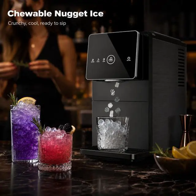 Alt view image 2 of 7 - Nugget Ice Maker Countertop, 33LBS/24H Ice Machine with Soft Chewable Ice, One-Click, Self-Cleaning Function, Stainless Steel Ice Maker with Indicator Lights for Home/Kitchen(Black)