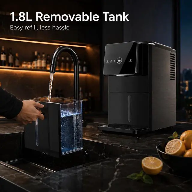 Alt view image 6 of 7 - Nugget Ice Maker Countertop, 33LBS/24H Ice Machine with Soft Chewable Ice, One-Click, Self-Cleaning Function, Stainless Steel Ice Maker with Indicator Lights for Home/Kitchen(Black)
