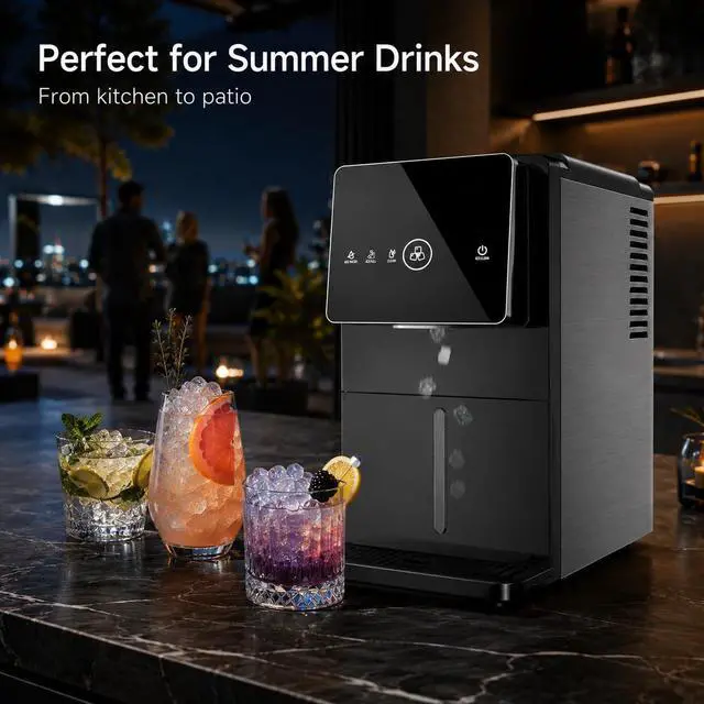 Alt view image 7 of 7 - Nugget Ice Maker Countertop, 33LBS/24H Ice Machine with Soft Chewable Ice, One-Click, Self-Cleaning Function, Stainless Steel Ice Maker with Indicator Lights for Home/Kitchen(Black)