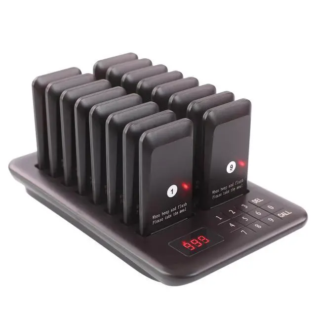 Alt view image 2 of 6 - Restaurant Pager System, Pagers for Restaurants Wireless Calling System Touch Keypad, 16 Pagers and Beepers for Food Truck Bars Court Restaurants Hotels Cafe Shops Clinics (Black)