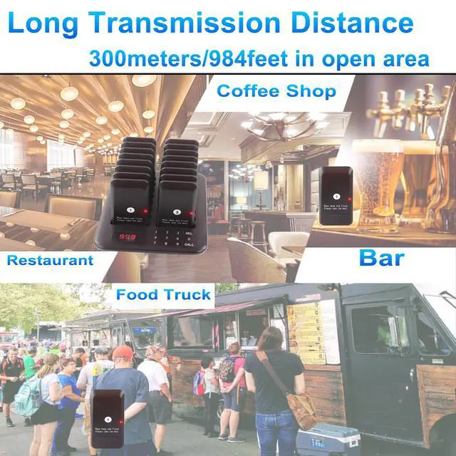 Alt view image 6 of 6 - Restaurant Pager System, Pagers for Restaurants Wireless Calling System Touch Keypad, 16 Pagers and Beepers for Food Truck Bars Court Restaurants Hotels Cafe Shops Clinics (Black)