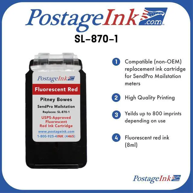 Alt view image 3 of 4 - SL-870-1 Red Ink Cartridge for PB SendPro Mailstation (CSD1) Postage Meters (2-Pack)