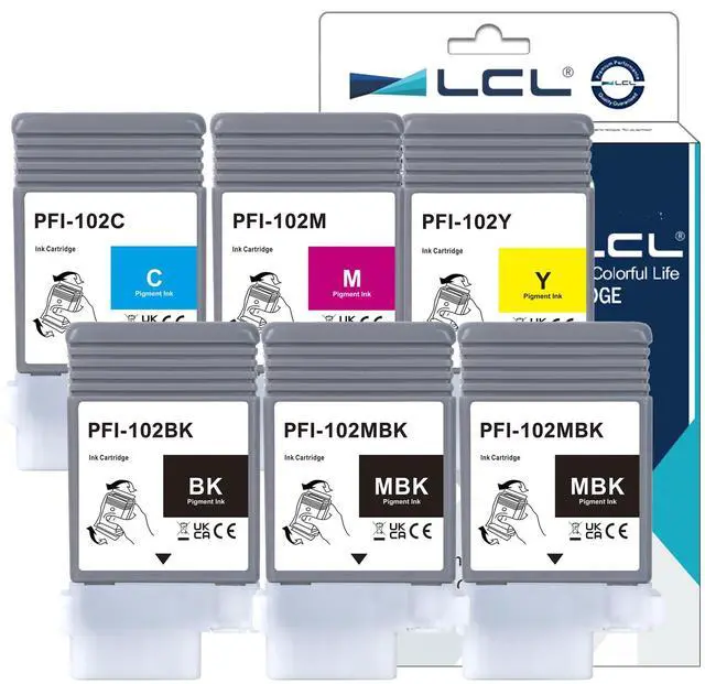Main image of PFI-102 Ink Cartridge Replacement for Canon PFI102 PFI-102MBK PFI-102BK PFI-102C PFI-102M PFI-102Y Ink Tanks for iPF500 iPF600 iPF605 iPF610 iPF650 iPF655 iPF700 iPF760 iPF765 Printer (6-Pack)