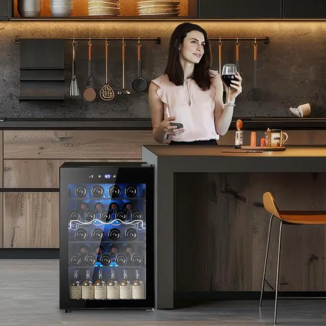 Alt view image 6 of 7 - 37 Bottle Wine Fridge,Freestanding 145 Can Beverage Refrigerator with Smart Temperature Control4.5 CU FT Quiet Mini Fridge with Child Lock Panel for Family Restaurant Bar, Black
