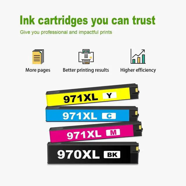 Alt view image 5 of 7 - 970XL 971XL Ink Cartridges Combo Pack Replacement for HP 970 XL 971 XL Ink Cartridges for Officejet Pro X476dw X576dw X451dw X551dw X451dn X476dn Printer (4-Pack)