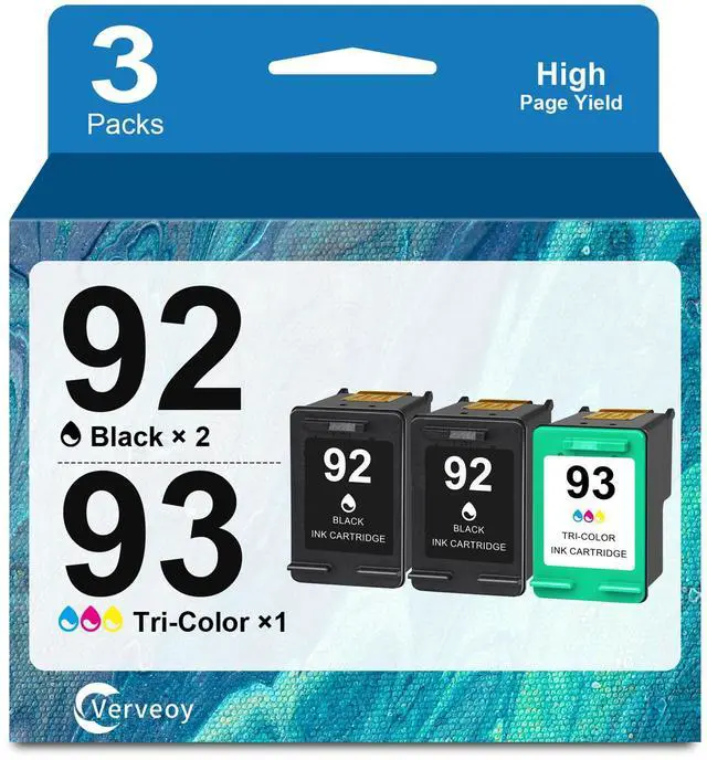 Main image of 92/93 Ink Cartridges Combo Pack Replacement for HP Ink 92 93 C9362WN C9361WN Ink Compatible for HP Photosmart C3180 C3140 C3100 Deskjet 5400 5440 5420 PSC 1510 Printer Ink (3PK, 2-Black 1-Tri-Color)