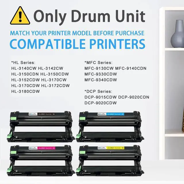 Alt view image 2 of 7 - DR221CL Drum Unit (Not Toner) Replacement for Brother DR221 DR-221 DR-221CL for MFC-9130CW MFC-9330CDW HL-3170CDW HL-3180CDW HL-3140CW MFC-9340CDW HL-3142CW HL-3150CDW DCP-9015CDW Printer (4-Pack)