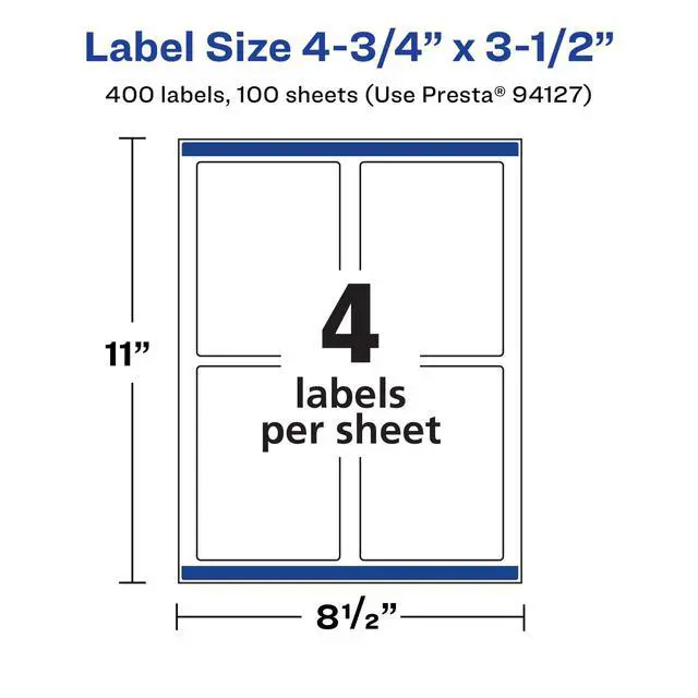 Alt view image 5 of 6 - ® Matte White Rectangle Labels, Sure Feed® Technology, 4.75" x 3.5", 400 Labels, Print-to-The-Edge, Laser/Inkjet Printable