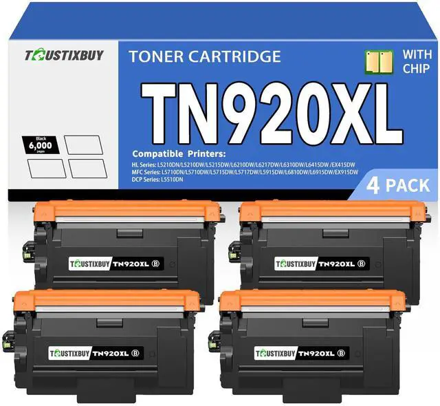 Main image of TN920XL High Yield Toner Cartridge Replacement for Brother TN920 TN920XL 920XL HL-L6210DW MFC-L5915DW MFC-L5710DW HL-L5210DW HL-L6310DW MFC-L6810DW HL-L6210DWT Printer | 4-Pack Black