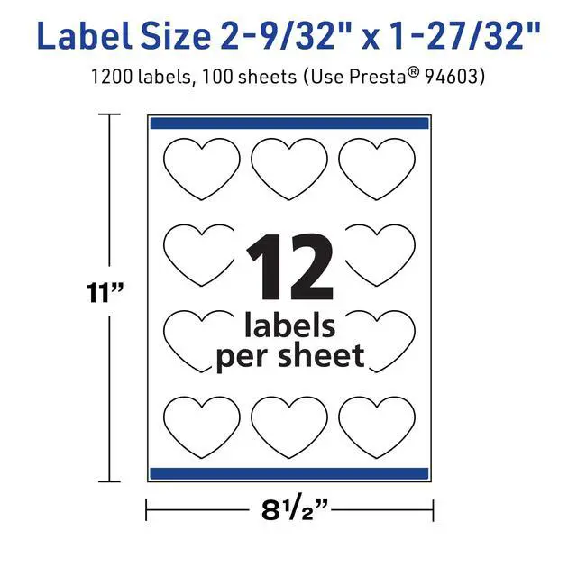Alt view image 5 of 7 - TrueBlock Matte White Heart Labels, Sure Feed Technology, 2-9/32" x 1-27/32", 1,200 Matte White Labels, Print-to-The-Edge, Laser/Inkjet Printable, Great for Packaging and Product Merchandising