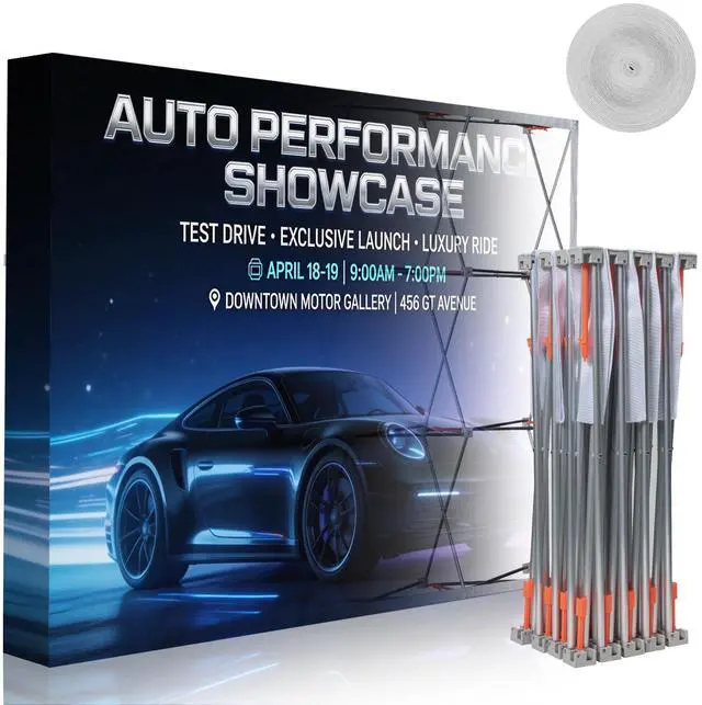 Main image of 7.4 X 7.4FT Portable Pop Up Display Stand, Aluminum Folding Banner Stand, Fabric Tension Backdrop Booth Frame for Trade Shows, Weddings, Retail & Outdoor Events (Including A Carry Bag)