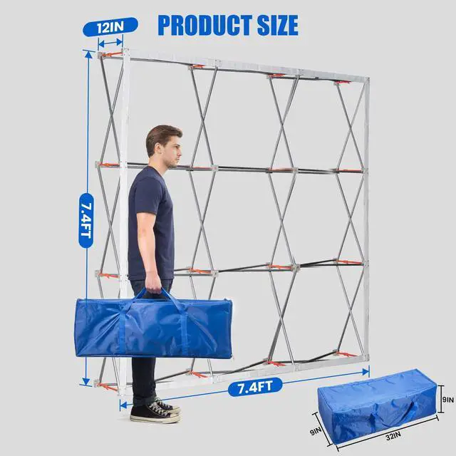 Alt view image 2 of 7 - 7.4 X 7.4FT Portable Pop Up Display Stand, Aluminum Folding Banner Stand, Fabric Tension Backdrop Booth Frame for Trade Shows, Weddings, Retail & Outdoor Events (Including A Carry Bag)