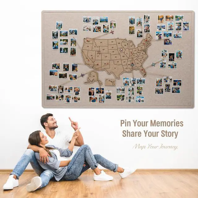 Alt view image 5 of 7 - Photo Board with USA Map, 63'' x 32'' Felt Pin Board, Desert Dunes | Showcase travel photos with pins on the felt board, mark states visited on the USA map for personalized travel wall décor