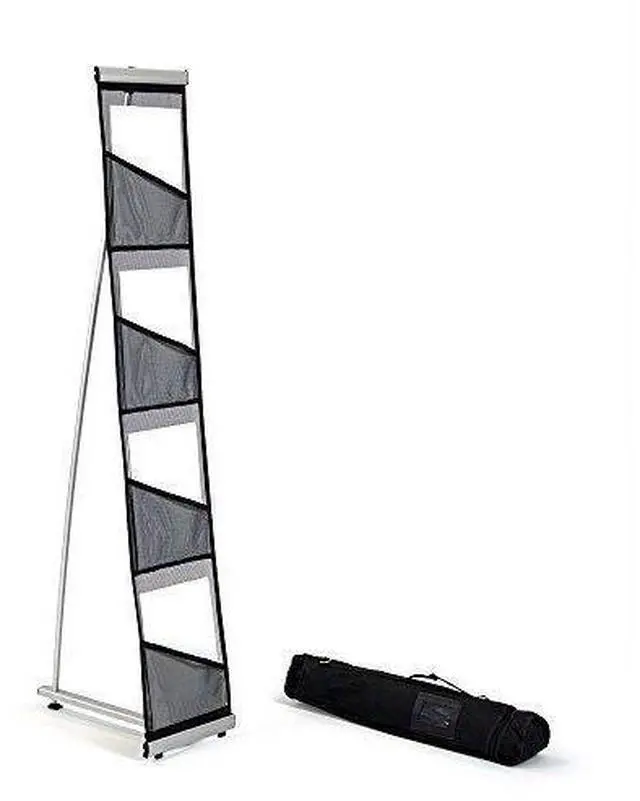 Main image of Mesh Brochure Holder - 0.9ft x 4.6ft Portable Literature Stand with 4 Pockets & Carrying Bag, Collapsible Literature Rack For Businesses, Standing Brochure Holder, Vendor Booth Supplies