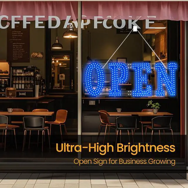 Alt view image 4 of 7 - LED Open Signs for Business 30"x10" Dimmable 7 Color Bright Business Open Sign with Hanging Installation for Window Stores, Hotel, Store, Bar, Retail Shop, Salon, Restaurant
