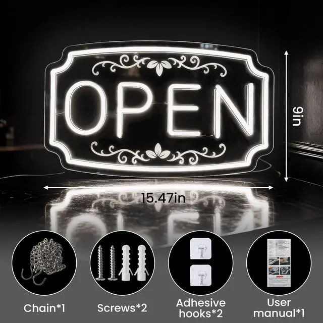 Alt view image 4 of 7 - LED Neon Open Signs for Business Window Wall Door, Light Up Open Lights Sign for Bar Coffee Restaurant Barber Salon Club Retail Commercial Wall Decor