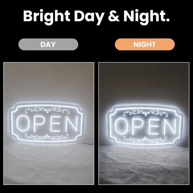Alt view image 6 of 7 - LED Neon Open Signs for Business Window Wall Door, Light Up Open Lights Sign for Bar Coffee Restaurant Barber Salon Club Retail Commercial Wall Decor