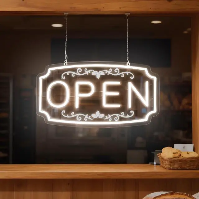 Alt view image 2 of 7 - LED Neon Open Signs for Business Window Wall Door, Light Up Open Lights Sign for Bar Coffee Restaurant Barber Salon Club Retail Commercial Wall Decor