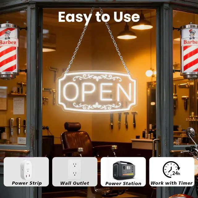 Alt view image 7 of 7 - LED Neon Open Signs for Business Window Wall Door, Light Up Open Lights Sign for Bar Coffee Restaurant Barber Salon Club Retail Commercial Wall Decor