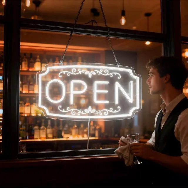 Alt view image 3 of 7 - LED Neon Open Signs for Business Window Wall Door, Light Up Open Lights Sign for Bar Coffee Restaurant Barber Salon Club Retail Commercial Wall Decor
