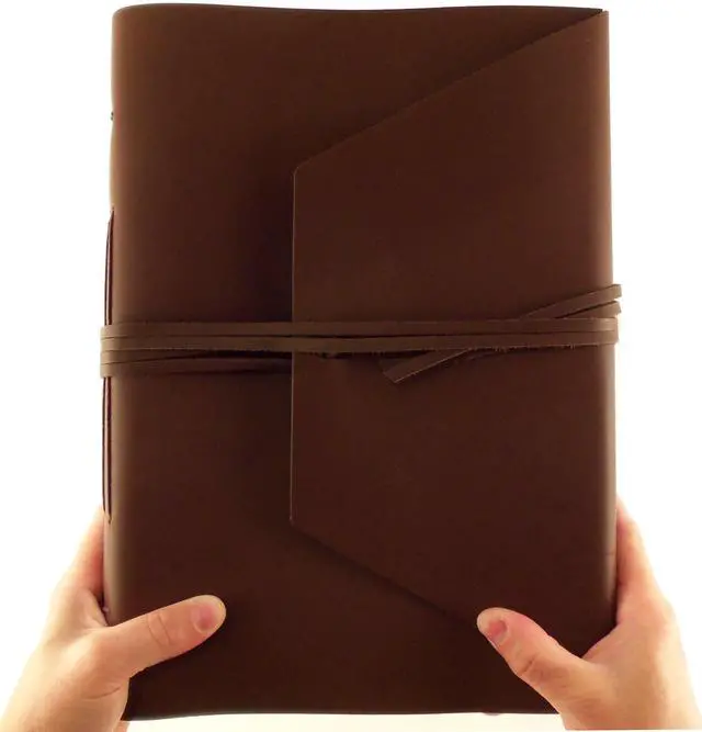 Main image of Large Genuine Leather Expedition Journal/Sketchbook with Gift Box - 380 Pages - 9" x 12" - Vintage Style - Rich Dark Brown
