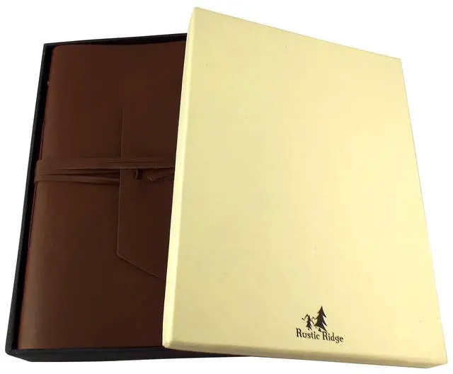 Alt view image 3 of 6 - Large Genuine Leather Expedition Journal/Sketchbook with Gift Box - 380 Pages - 9" x 12" - Vintage Style - Rich Dark Brown