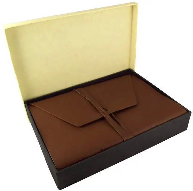 Alt view image 4 of 6 - Large Genuine Leather Expedition Journal/Sketchbook with Gift Box - 380 Pages - 9" x 12" - Vintage Style - Rich Dark Brown