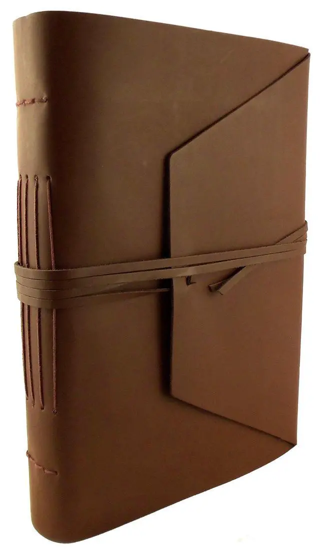 Alt view image 5 of 6 - Large Genuine Leather Expedition Journal/Sketchbook with Gift Box - 380 Pages - 9" x 12" - Vintage Style - Rich Dark Brown