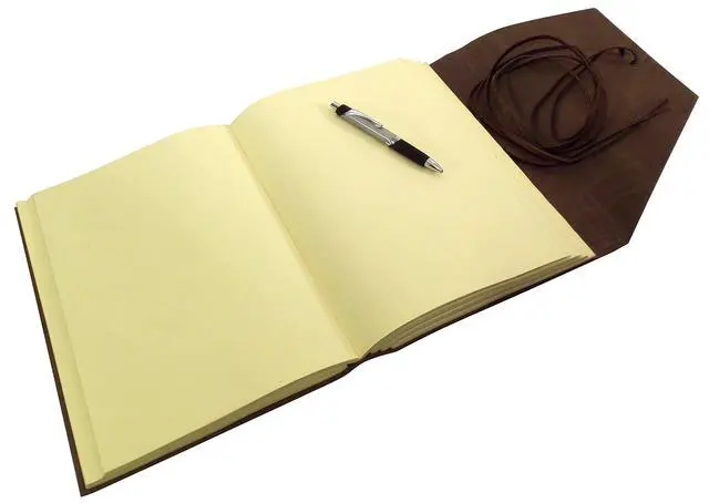 Alt view image 6 of 6 - Large Genuine Leather Expedition Journal/Sketchbook with Gift Box - 380 Pages - 9" x 12" - Vintage Style - Rich Dark Brown