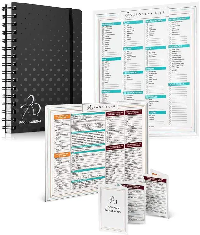 Main image of Starter Pack Black Food Journal + Magnetic Meal Planner + Food Plan Pocket Guide + Grocery List Magnet Pad for Fridge Meal Planning Tools to Track Food, Water, & Weight Loss