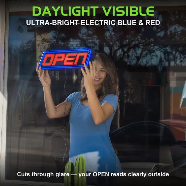 Alt view image 4 of 7 - Ultra-Bright LED Open Sign for Business Daylight-Visible, Programmable Flash/Scroll & Neon Modes, 100,000-Hour LEDs 5" x 15", Multi Color