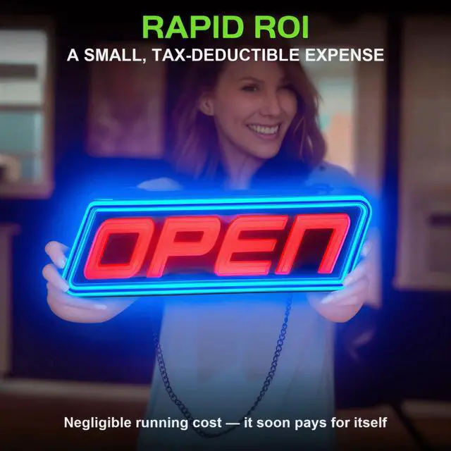 Alt view image 3 of 7 - Ultra-Bright LED Open Sign for Business Daylight-Visible, Programmable Flash/Scroll & Neon Modes, 100,000-Hour LEDs 5" x 15", Multi Color