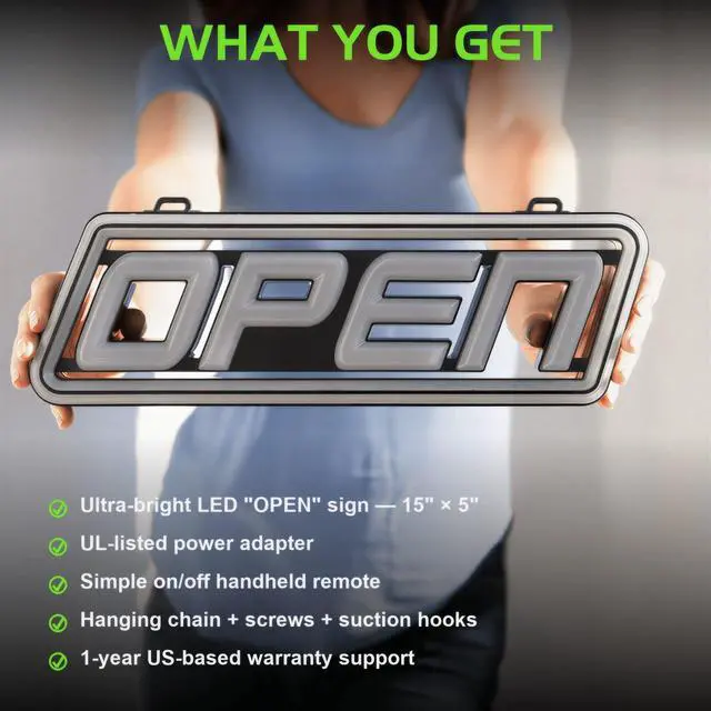 Alt view image 2 of 7 - Ultra-Bright LED Open Sign for Business Daylight-Visible, Programmable Flash/Scroll & Neon Modes, 100,000-Hour LEDs 5" x 15", Multi Color