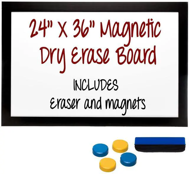 Main image of Black Wooden Magnetic Dry Erase Whiteboard, 24"x36"