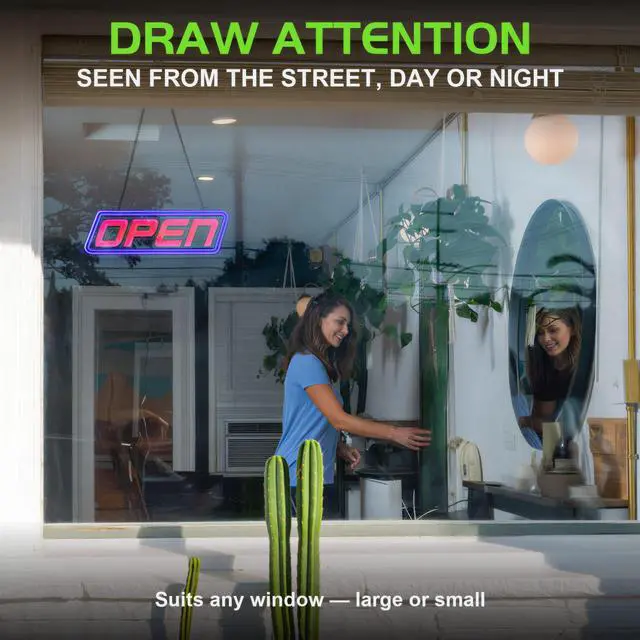 Alt view image 5 of 7 - Ultra-Bright LED Open Sign for Business Daylight-Visible, Programmable Flash/Scroll & Neon Modes, 100,000-Hour LEDs 5" x 15", Multi Color