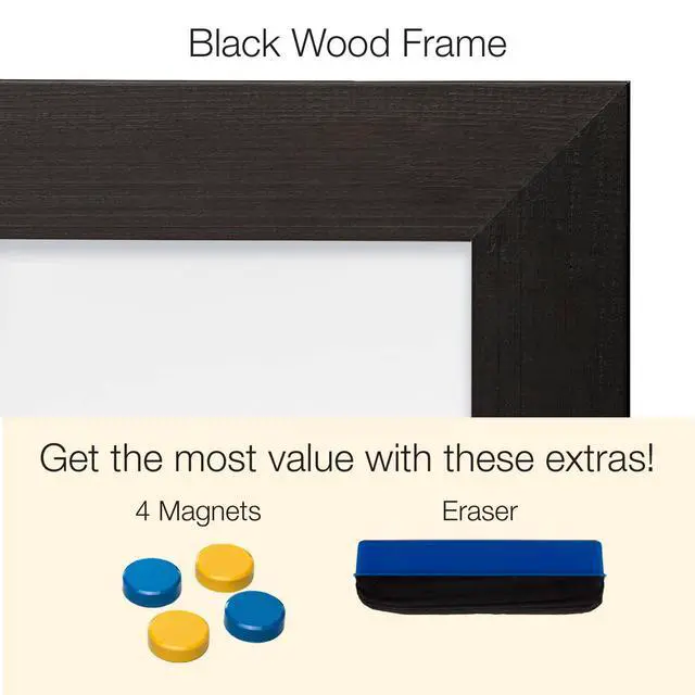 Alt view image 2 of 5 - Black Wooden Magnetic Dry Erase Whiteboard, 24"x36"