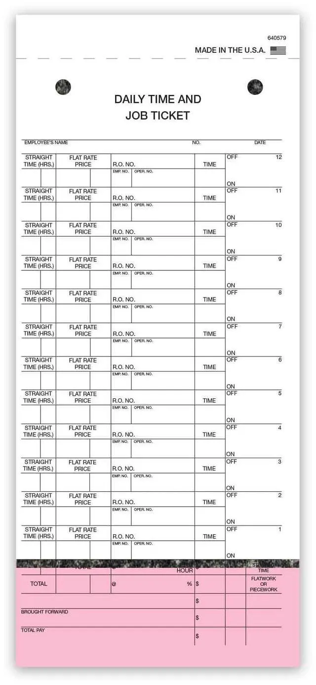 Main image of Daily Time and Job Ticket - 12 Labels per Sheet (3-Part) (Form JT-12-PSG) (500 per Box)