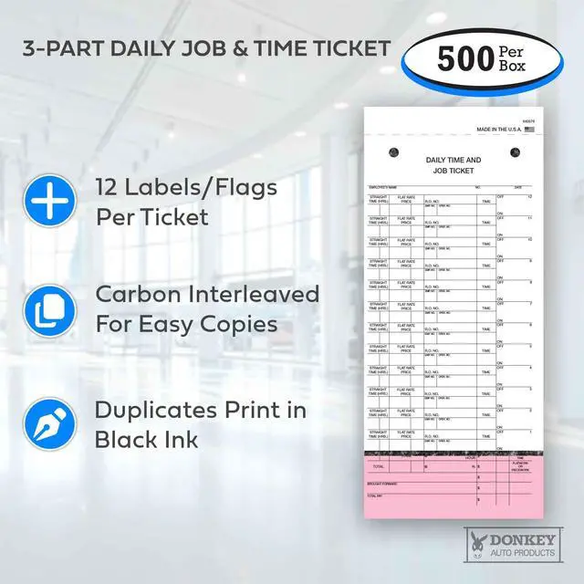 Alt view image 3 of 6 - Daily Time and Job Ticket - 12 Labels per Sheet (3-Part) (Form JT-12-PSG) (500 per Box)
