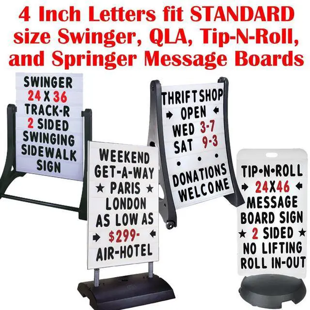 Alt view image 4 of 4 - Sidewalk Sign Replacement Letter Set for White Signs, 4 Inch Letters Fit 24x36 Inch Sign Faces