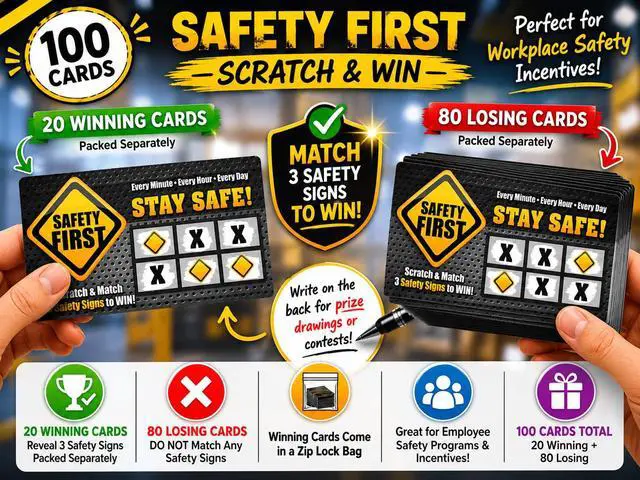 Alt view image 2 of 6 - Safety First Scratch & Win - (100 Cards) - Workplace Safety Scratch Off Game Tickets - Employee Incentive