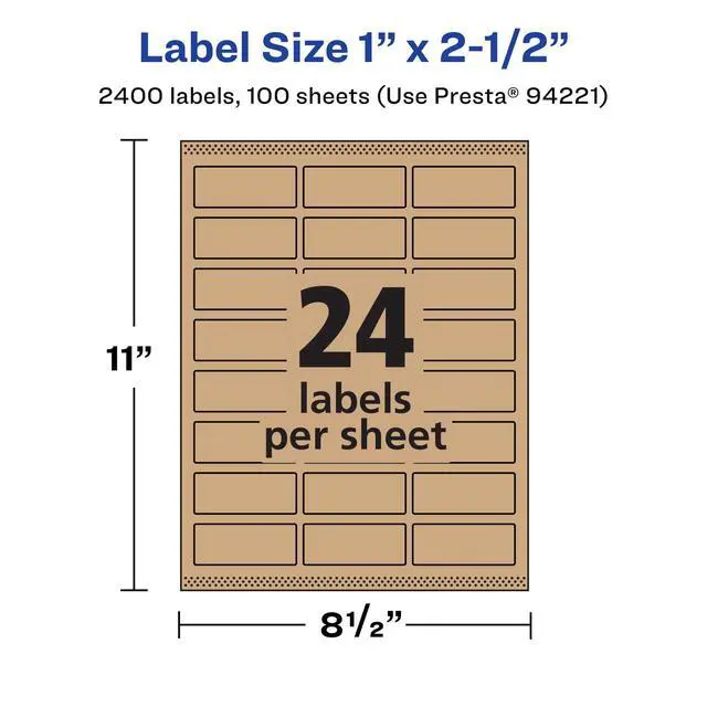 Alt view image 5 of 6 - ® Kraft Brown Rectangle Labels, Sure Feed® Technology, 1" x 2.5", 2,400 Kraft Brown Labels, Laser/Inkjet Printable