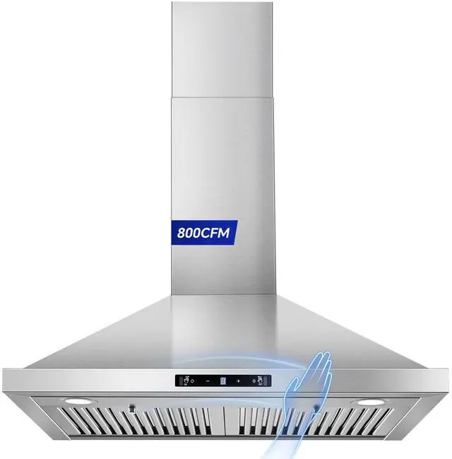 Main image of Wall Mount Range Hood 30 inch, 800 CFM Kitchen Hood Stainless Steel Stove Vent Hood with Gesture Sensing & Touch Control, Ducted/Ductless Convertible Duct, 3-Speed Fan, LED Lights, Baffle Filters