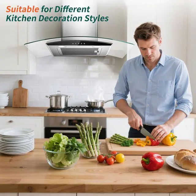 Alt view image 7 of 7 - Range Hood 30 Inch, 450 CFM Wall Mount Kitchen Hood with Ducted/Ductless Convertible Stainless Steel Filter Range Hoods 3-Speed Touch Control LED Lights