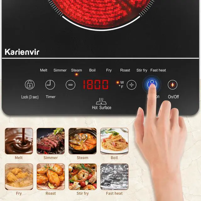Alt view image 2 of 6 - Single Burner Electric Cooktop, Portable Electric Stove 110v with plug, Touch Control, Safety Lock, Timer, Kitchen Cooking Cooktop With 9 Power Levels, 1800W, Black